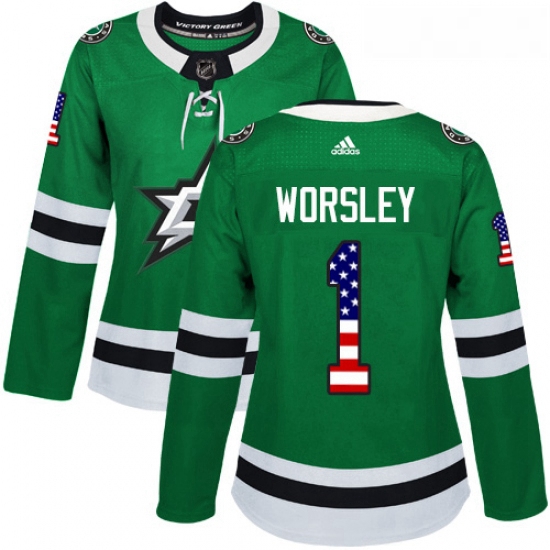 Womens Adidas Dallas Stars 1 Gump Worsley Authentic Green USA Flag Fashion NHL Jersey