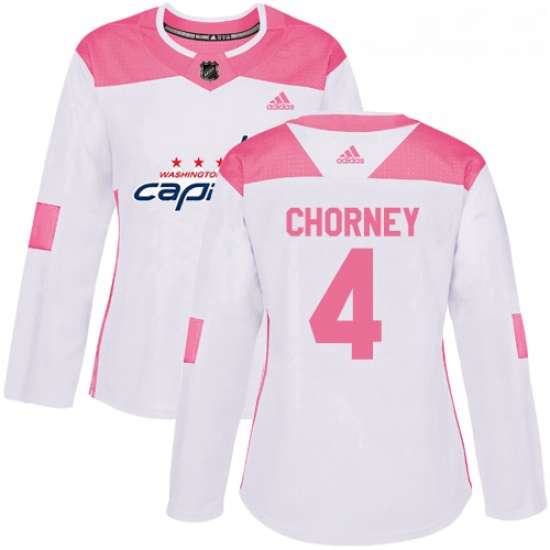 Womens Adidas Washington Capitals 4 Taylor Chorney Authentic WhitePink Fashion NHL Jersey