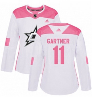 Womens Adidas Dallas Stars 11 Mike Gartner Authentic WhitePink Fashion NHL Jersey