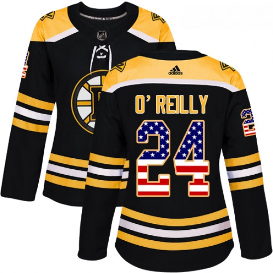 Womens Adidas Boston Bruins 24 Terry OReilly Authentic Black USA Flag Fashion NHL Jersey