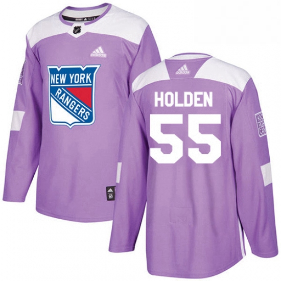 Mens Adidas New York Rangers 55 Nick Holden Authentic Purple Fights Cancer Practice NHL Jersey