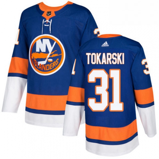 Mens Adidas New York Islanders 31 Dustin Tokarski Premier Royal Blue Home NHL Jersey