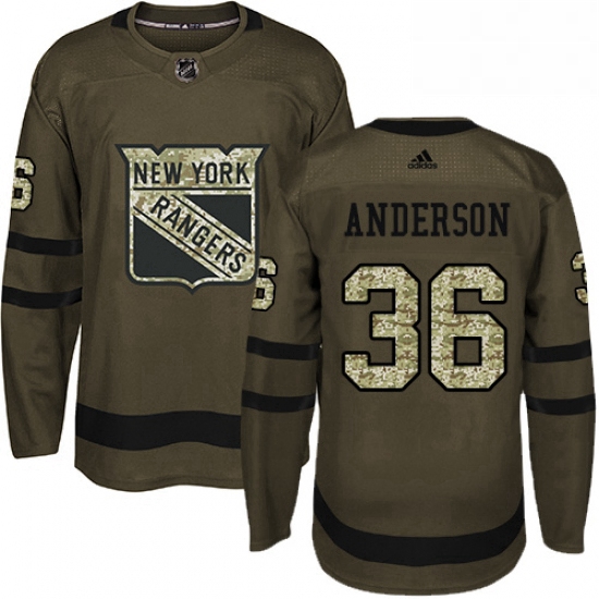 Mens Adidas New York Rangers 36 Glenn Anderson Premier Green Salute to Service NHL Jersey