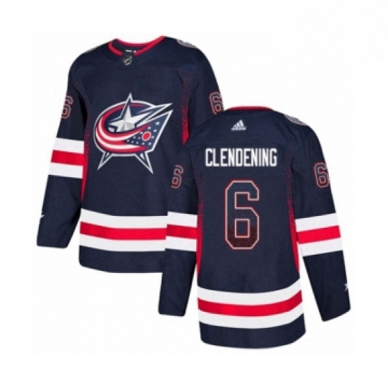 Mens Adidas Columbus Blue Jackets 6 Adam Clendening Authentic Navy Blue Drift Fashion NHL Jersey