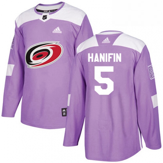 Mens Adidas Carolina Hurricanes 5 Noah Hanifin Authentic Purple Fights Cancer Practice NHL Jersey