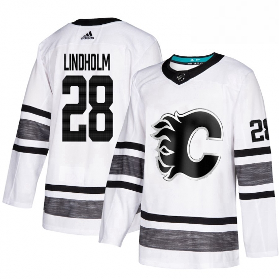 Mens Adidas Calgary Flames 28 Elias Lindholm White 2019 All Star Game Parley Authentic Stitched NHL 