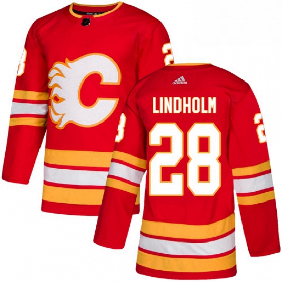 Mens Adidas Calgary Flames 28 Elias Lindholm Red Alternate Authentic Stitched NHL Jersey