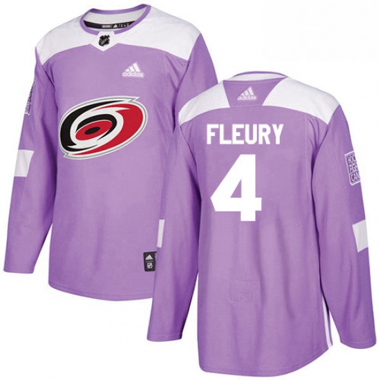 Mens Adidas Carolina Hurricanes 4 Haydn Fleury Authentic Purple Fights Cancer Practice NHL Jersey