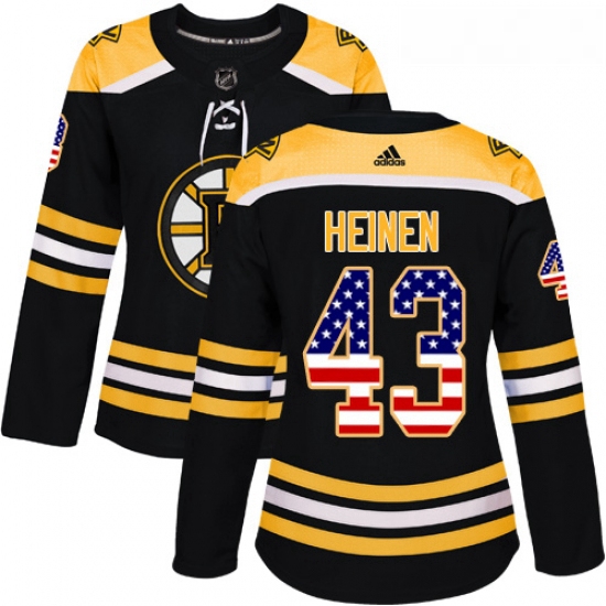 Womens Adidas Boston Bruins 43 Danton Heinen Authentic Black USA Flag Fashion NHL Jersey