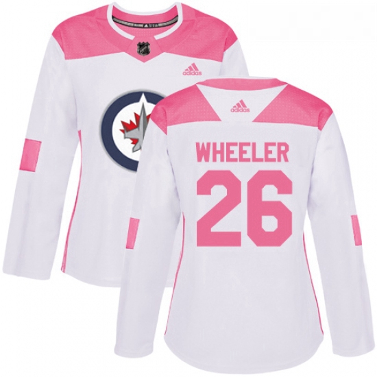 Womens Adidas Winnipeg Jets 26 Blake Wheeler Authentic WhitePink Fashion NHL Jersey