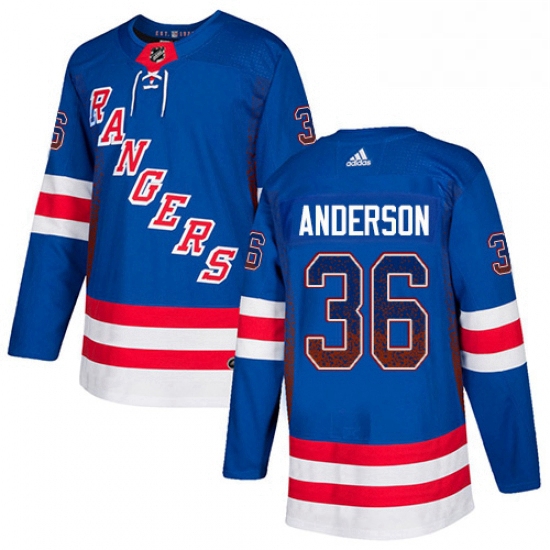 Mens Adidas New York Rangers 36 Glenn Anderson Authentic Royal Blue Drift Fashion NHL Jersey