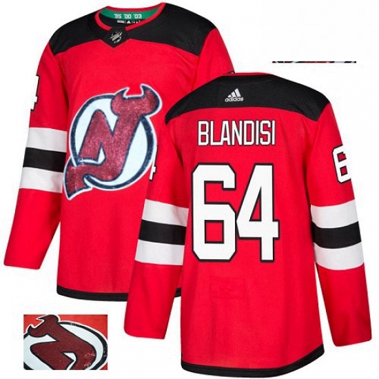 Mens Adidas New Jersey Devils 64 Joseph Blandisi Authentic Red Fashion Gold NHL Jersey