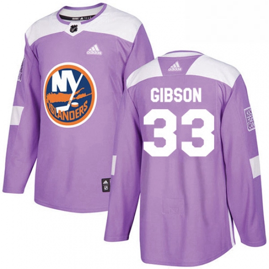 Mens Adidas New York Islanders 33 Christopher Gibson Authentic Purple Fights Cancer Practice NHL Jer