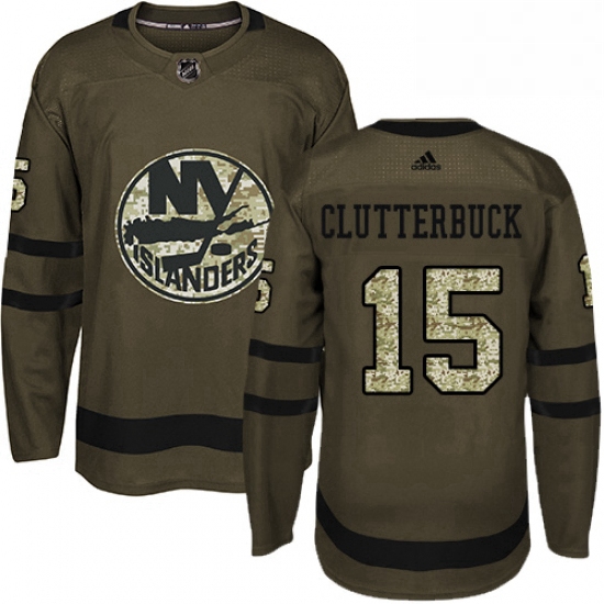 Mens Adidas New York Islanders 15 Cal Clutterbuck Premier Green Salute to Service NHL Jersey