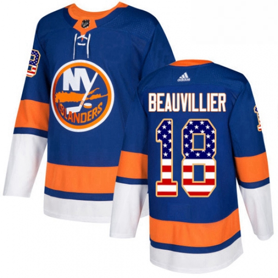 Mens Adidas New York Islanders 18 Anthony Beauvillier Authentic Royal Blue USA Flag Fashion NHL Jers