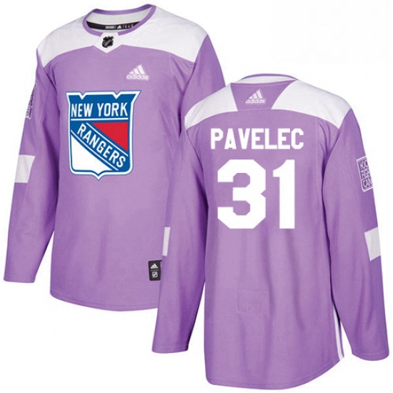 Mens Adidas New York Rangers 31 Ondrej Pavelec Authentic Purple Fights Cancer Practice NHL Jersey