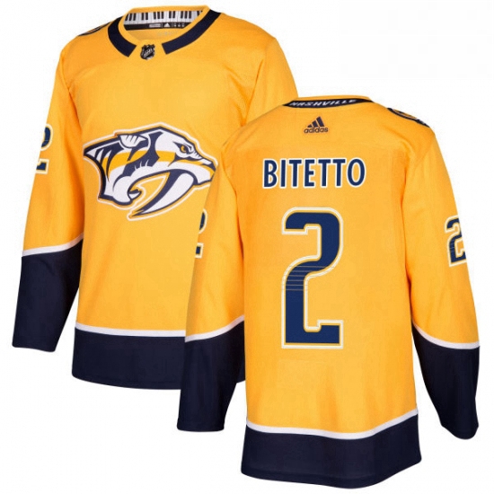 Mens Adidas Nashville Predators 2 Anthony Bitetto Premier Gold Home NHL Jersey