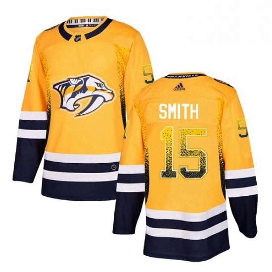 Mens Adidas Nashville Predators 15 Craig Smith Authentic Gold Drift FashionNHL Jersey