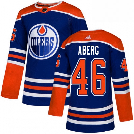 Mens Adidas Edmonton Oilers 46 Pontus Aberg Premier Royal Blue Alternate NHL Jerse