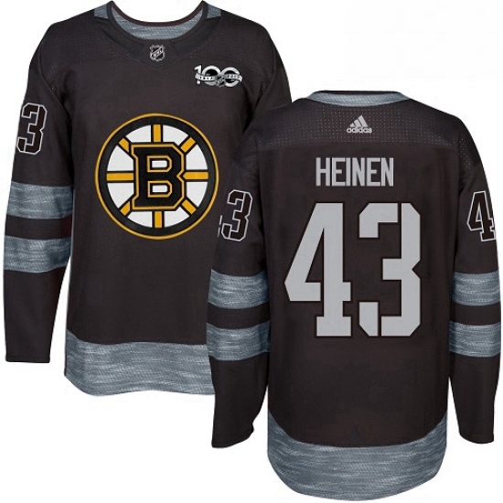 Mens Adidas Boston Bruins 43 Danton Heinen Authentic Black 1917 2017 100th Anniversary NHL Jersey