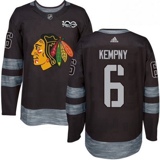 Mens Adidas Chicago Blackhawks 6 Michal Kempny Authentic Black 1917 2017 100th Anniversary NHL Jerse