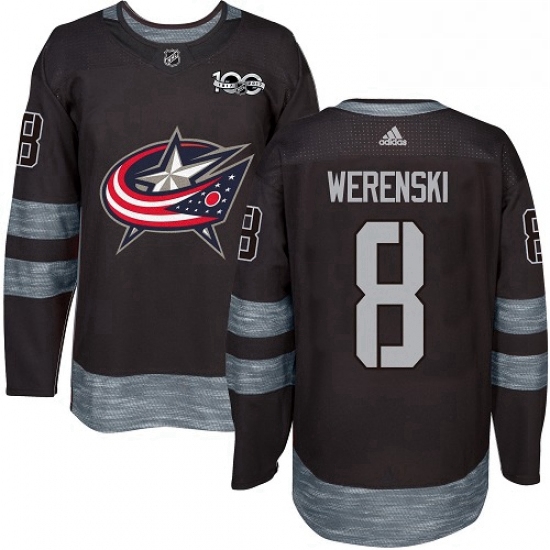 Mens Adidas Columbus Blue Jackets 8 Zach Werenski Premier Black 1917 2017 100th Anniversary NHL Jers