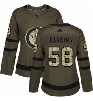 Womens Adidas Winnipeg Jets 58 Jansen Harkins Authentic Green Salute to Service NHL Jersey