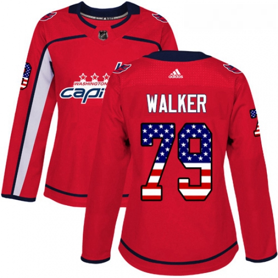 Womens Adidas Washington Capitals 79 Nathan Walker Authentic Red USA Flag Fashion NHL Jersey