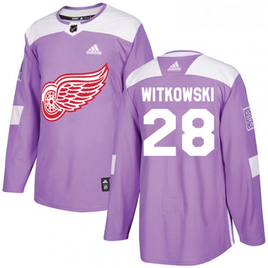 Youth Adidas Detroit Red Wings 28 Luke Witkowski Authentic Purple Fights Cancer Practice NHL Jersey