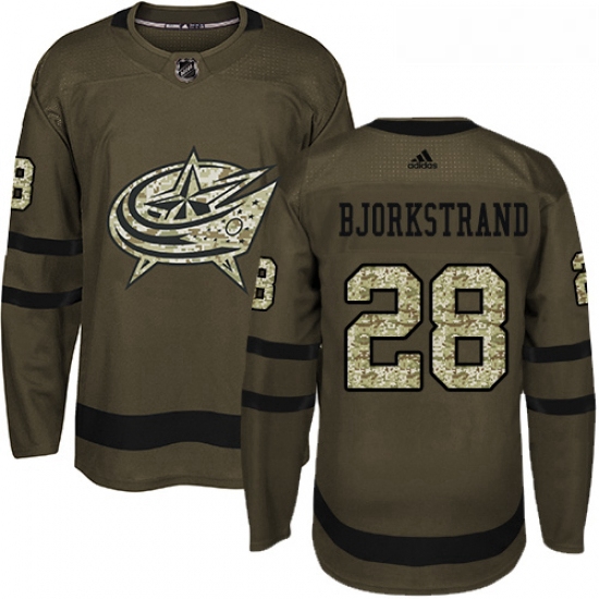 Youth Adidas Columbus Blue Jackets 28 Oliver Bjorkstrand Authentic Green Salute to Service NHL Jerse