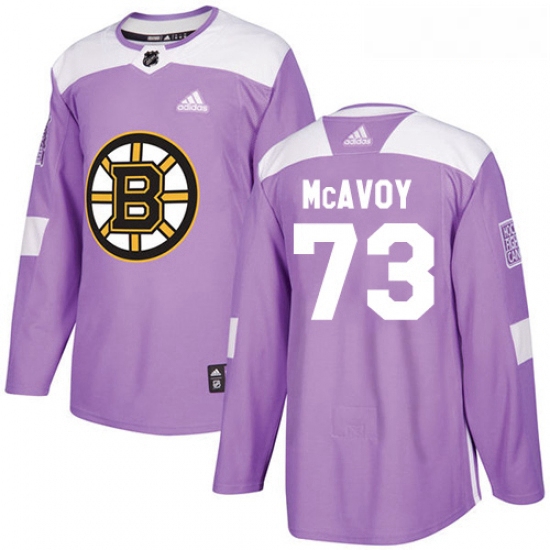 Youth Adidas Boston Bruins 73 Charlie McAvoy Authentic Purple Fights Cancer Practice NHL Jersey