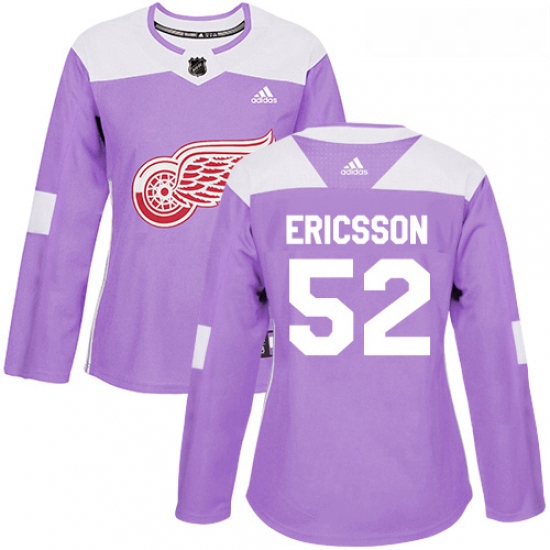 Womens Adidas Detroit Red Wings 52 Jonathan Ericsson Authentic Purple Fights Cancer Practice NHL Jer