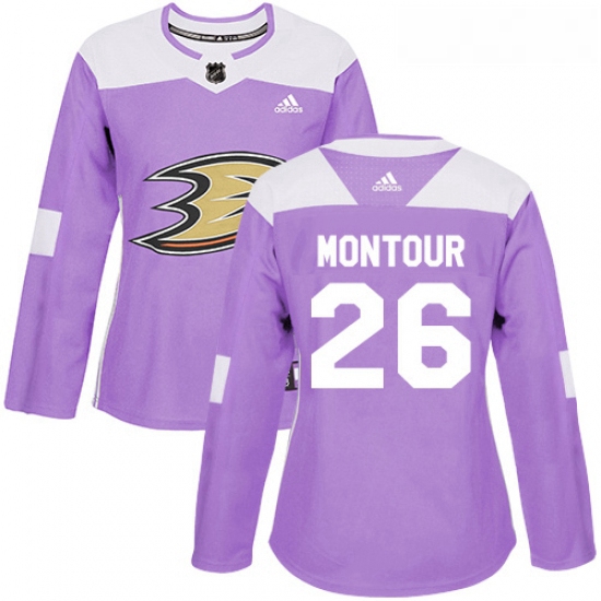 Womens Adidas Anaheim Ducks 26 Brandon Montour Authentic Purple Fights Cancer Practice NHL Jersey