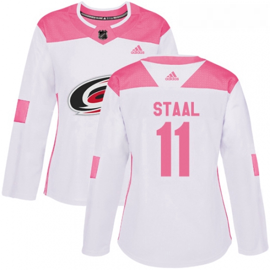 Womens Adidas Carolina Hurricanes 11 Jordan Staal Authentic WhitePink Fashion NHL Jersey