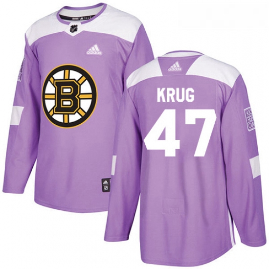 Youth Adidas Boston Bruins 47 Torey Krug Authentic Purple Fights Cancer Practice NHL Jersey