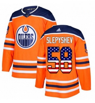 Youth Adidas Edmonton Oilers 58 Anton Slepyshev Authentic Orange USA Flag Fashion NHL Jersey