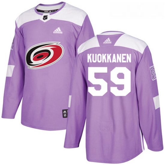 Youth Adidas Carolina Hurricanes 59 Janne Kuokkanen Authentic Purple Fights Cancer Practice NHL Jers