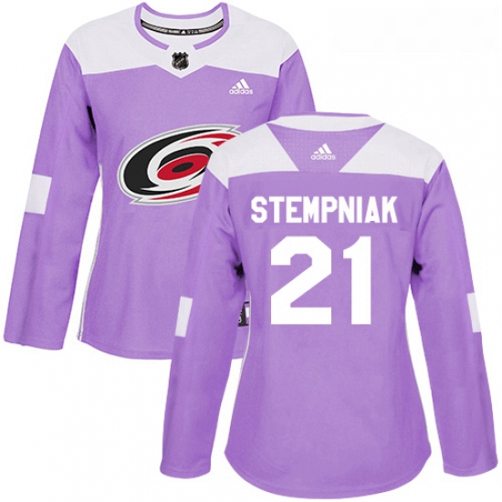 Womens Adidas Carolina Hurricanes 21 Lee Stempniak Authentic Purple Fights Cancer Practice NHL Jerse