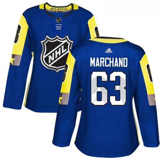 Womens Adidas Boston Bruins 63 Brad Marchand Authentic Royal Blue 2018 All Star Atlantic Division NH