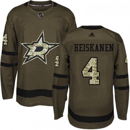 Youth Adidas Dallas Stars 4 Miro Heiskanen Premier Green Salute to Service NHL Jersey