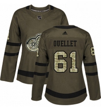 Womens Adidas Detroit Red Wings 61 Xavier Ouellet Authentic Green Salute to Service NHL Jersey