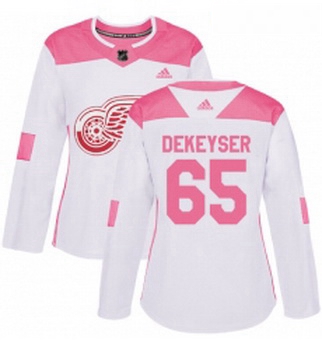 Womens Adidas Detroit Red Wings 65 Danny DeKeyser Authentic WhitePink Fashion NHL Jersey