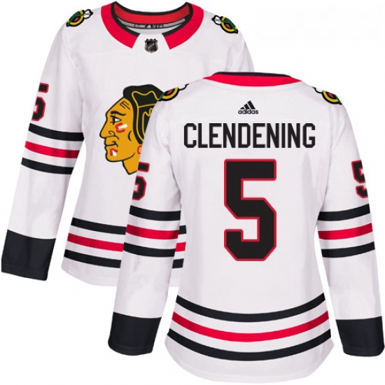 Womens Adidas Chicago Blackhawks 5 Adam Clendening Authentic White Away NHL Jersey