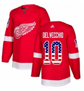 Youth Adidas Detroit Red Wings 10 Alex Delvecchio Authentic Red USA Flag Fashion NHL Jersey