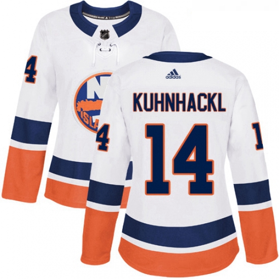 Womens Adidas New York Islanders 14 Tom Kuhnhackl Authentic White Away NHL Jersey