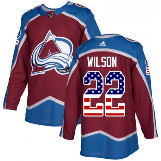 Youth Adidas Colorado Avalanche 22 Colin Wilson Authentic Burgundy Red USA Flag Fashion NHL Jersey