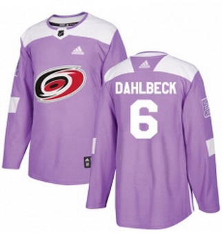 Youth Adidas Carolina Hurricanes 6 Klas Dahlbeck Authentic Purple Fights Cancer Practice NHL Jersey