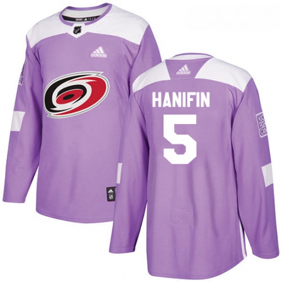 Youth Adidas Carolina Hurricanes 5 Noah Hanifin Authentic Purple Fights Cancer Practice NHL Jersey