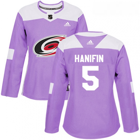 Womens Adidas Carolina Hurricanes 5 Noah Hanifin Authentic Purple Fights Cancer Practice NHL Jersey