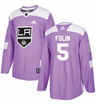 Youth Adidas Los Angeles Kings 5 Christian Folin Authentic Purple Fights Cancer Practice NHL Jersey